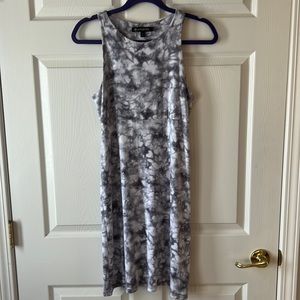 Athleta Santorini High Neck Marbled Tie Dye Tank Dress Gray & White, Sz Small‎